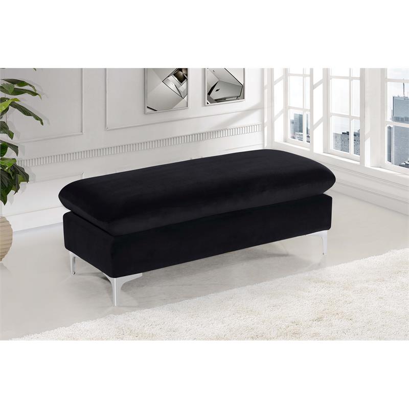 Maklaine Contemporary Upholstery Black Velvet Ottoman