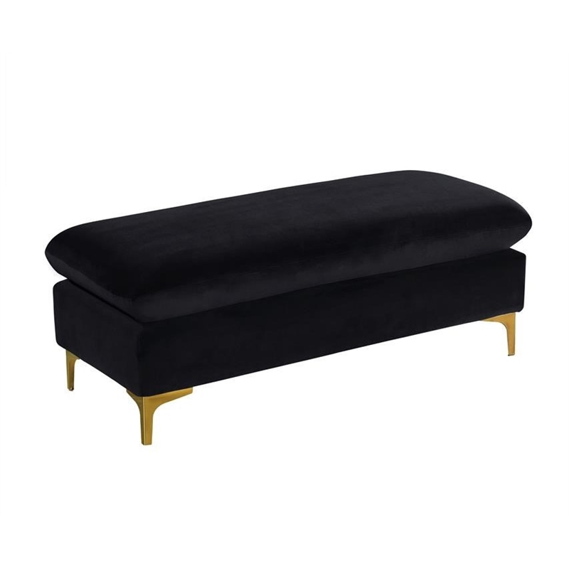 Maklaine Contemporary Upholstery Black Velvet Ottoman