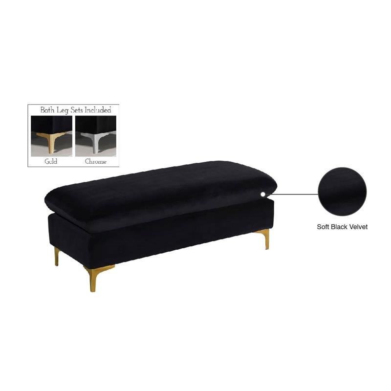 Maklaine Contemporary Upholstery Black Velvet Ottoman