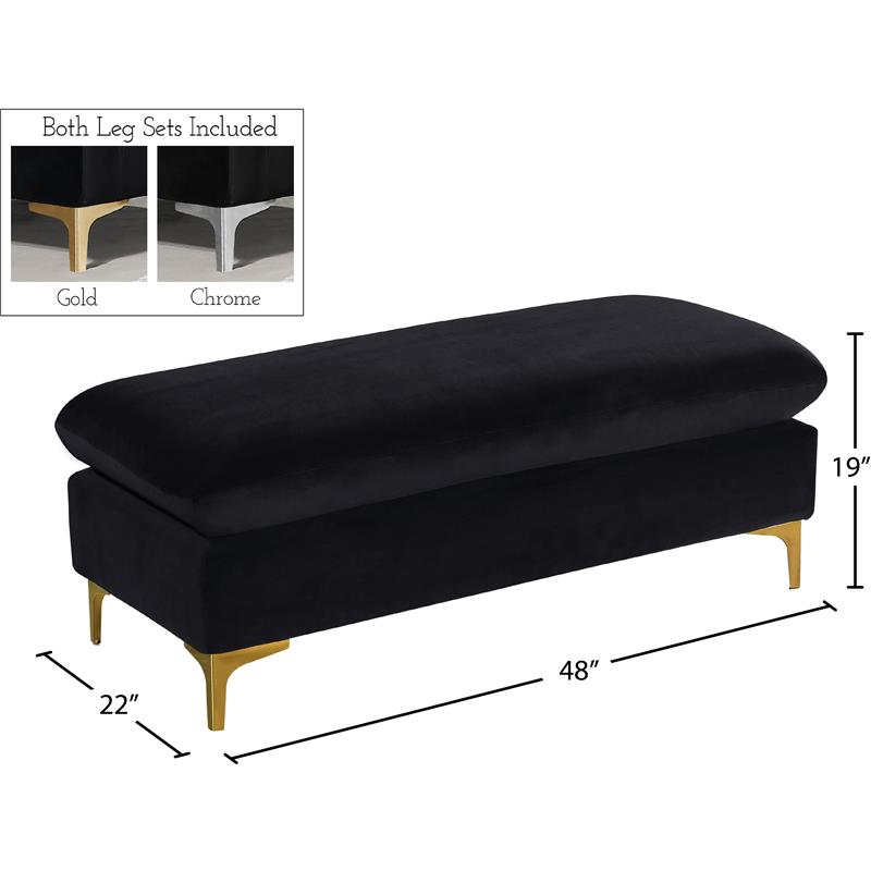 Maklaine Contemporary Upholstery Black Velvet Ottoman