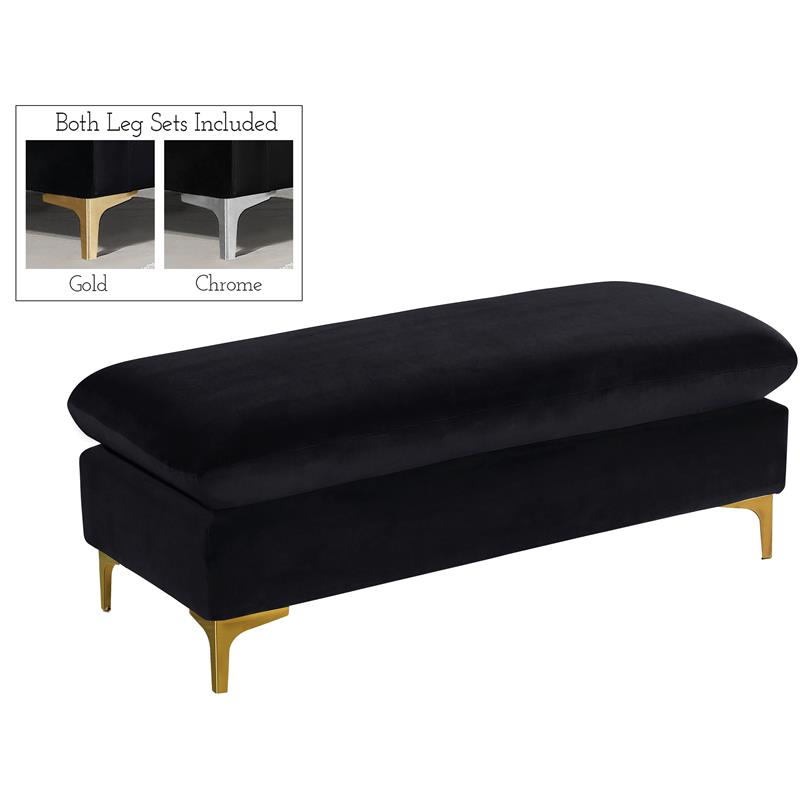 Maklaine Contemporary Upholstery Black Velvet Ottoman