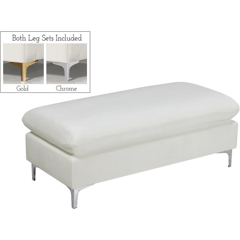Maklaine Contemporary Upholstery Cream Velvet Ottoman
