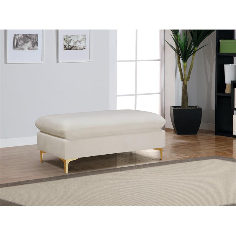 Maklaine Contemporary Upholstery Cream Velvet Ottoman