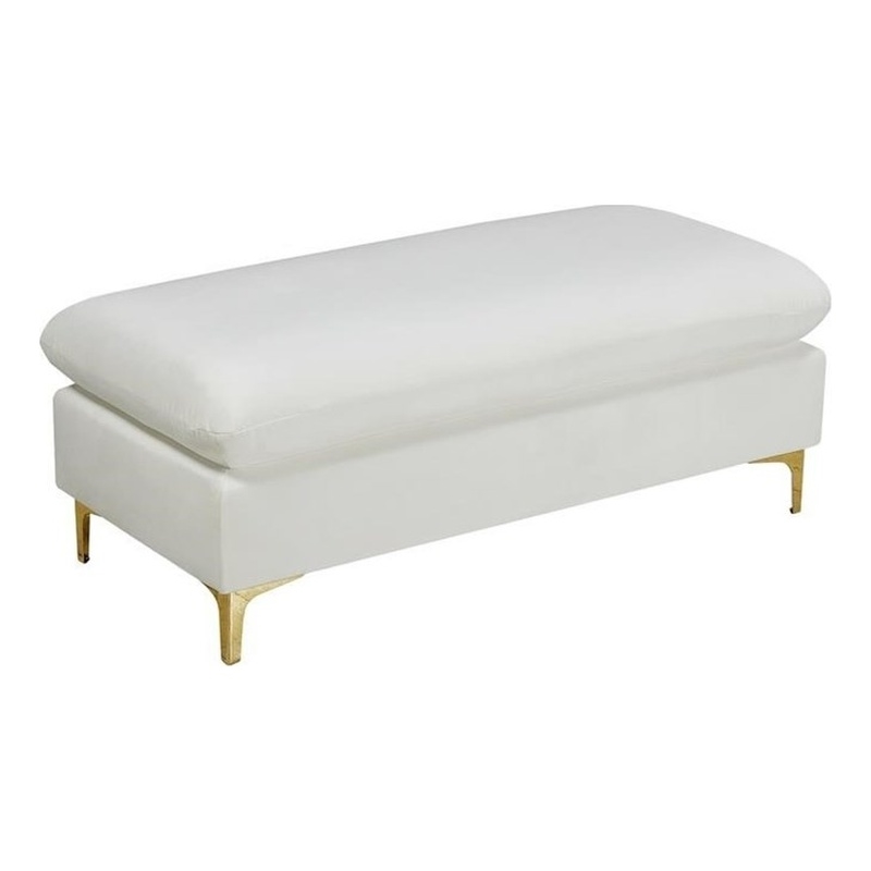 Maklaine Contemporary Upholstery Cream Velvet Ottoman