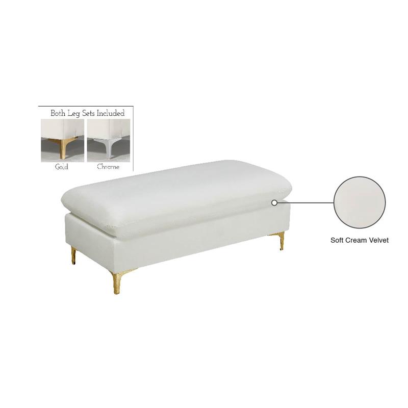 Maklaine Contemporary Upholstery Cream Velvet Ottoman