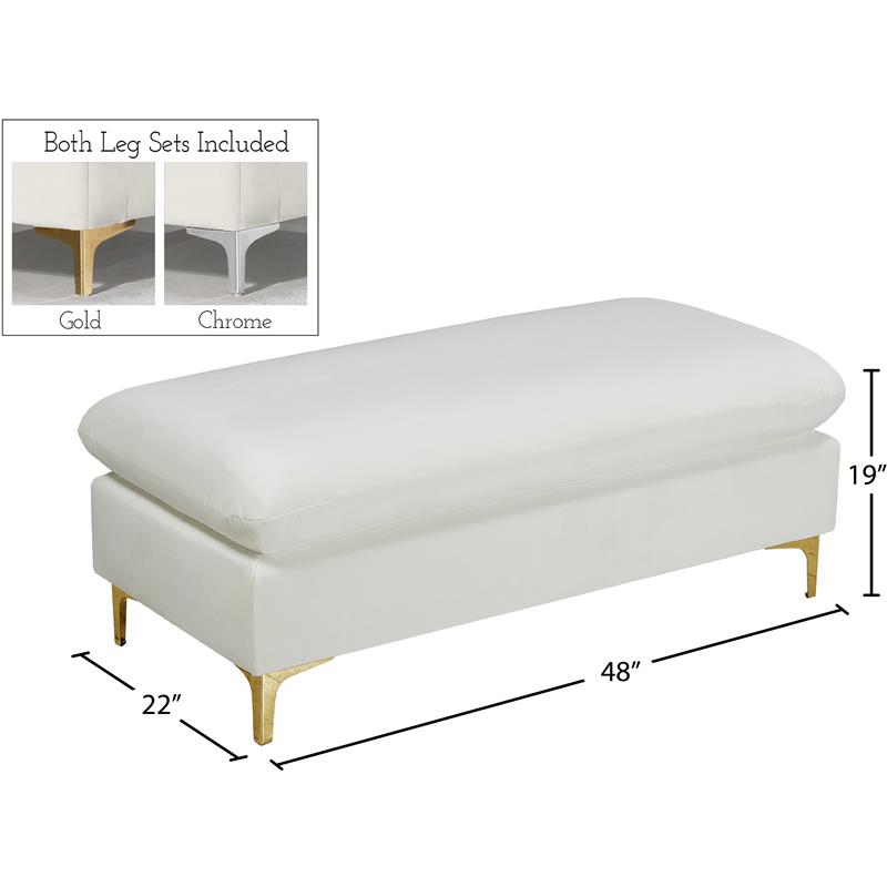 Maklaine Contemporary Upholstery Cream Velvet Ottoman