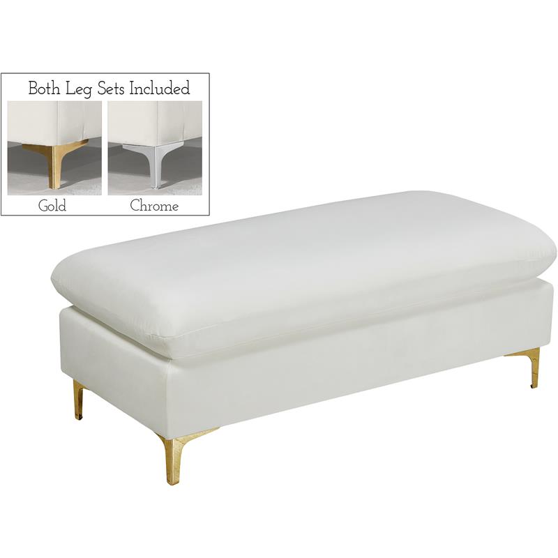 Maklaine Contemporary Upholstery Cream Velvet Ottoman