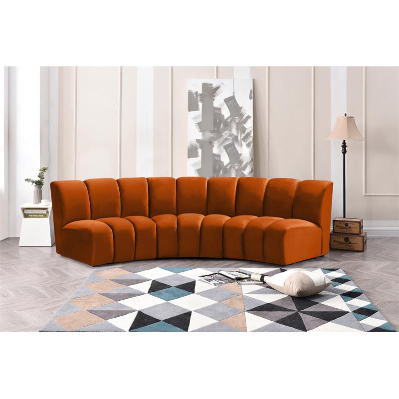 Maklaine 3-Piece Contemporary Velvet Modular Sectional in Mahogany