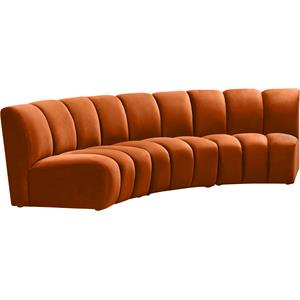 Maklaine 3-Piece Contemporary Velvet Modular Sectional in Mahogany