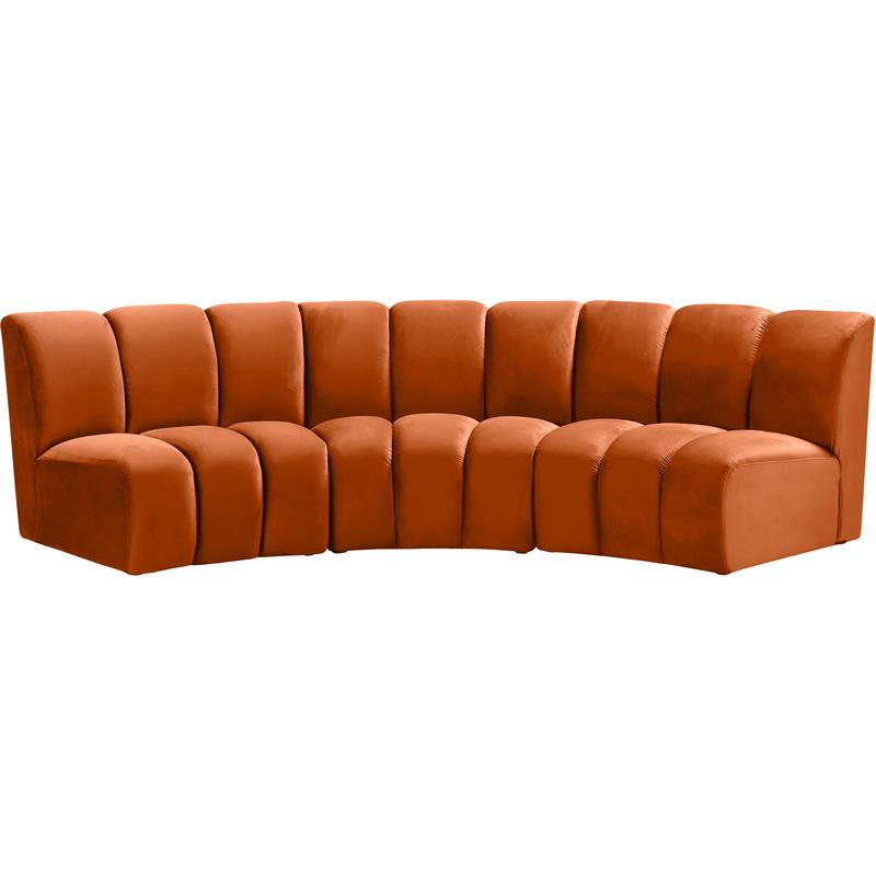 Maklaine 3-Piece Contemporary Velvet Modular Sectional in Mahogany