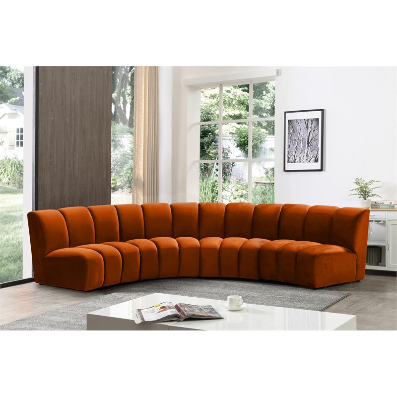 Maklaine 4-Piece Contemporary Velvet Modular Sectional in Mahogany