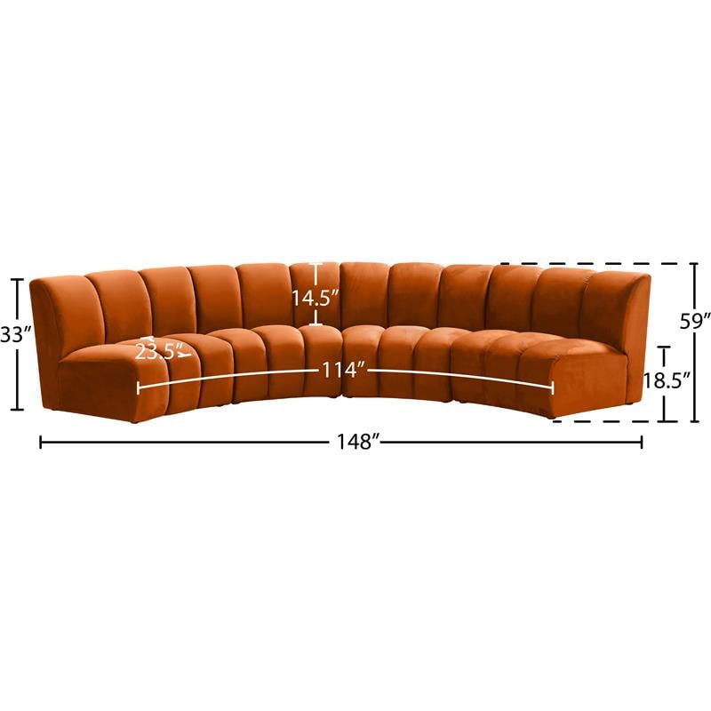 Maklaine 4-Piece Contemporary Velvet Modular Sectional in Mahogany