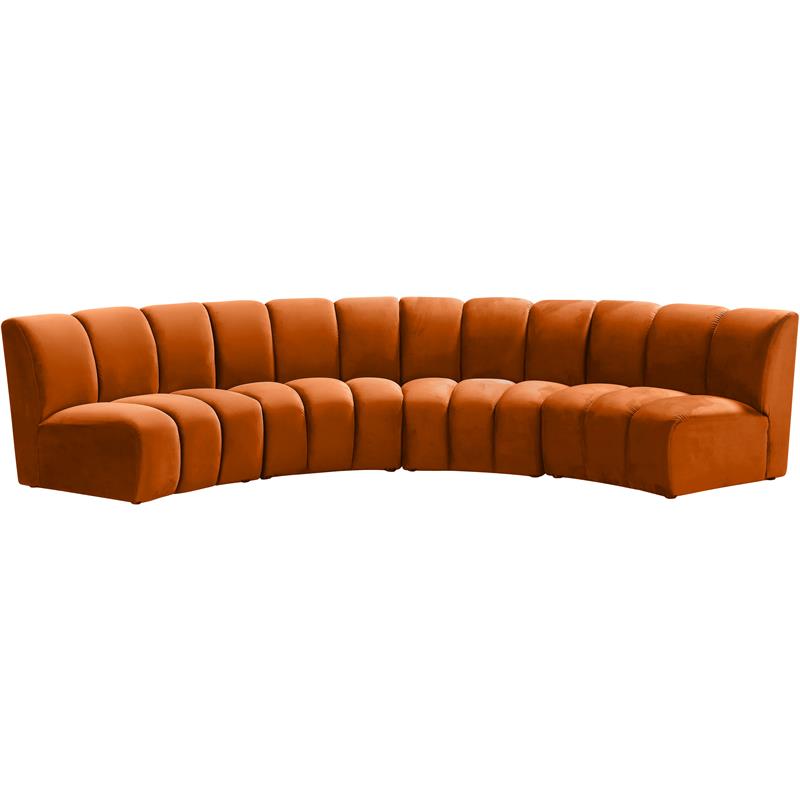 Maklaine 4-Piece Contemporary Velvet Modular Sectional in Mahogany