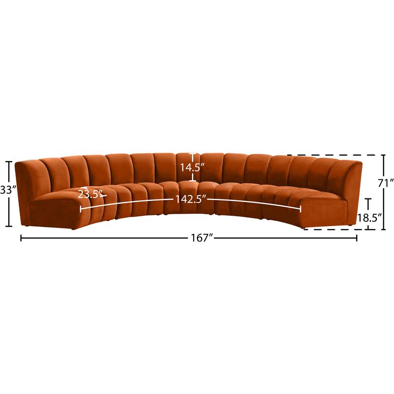 Maklaine 5-Piece Contemporary Velvet Modular Sectional in Mahogany
