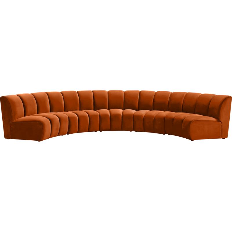 Maklaine 5-Piece Contemporary Velvet Modular Sectional in Mahogany