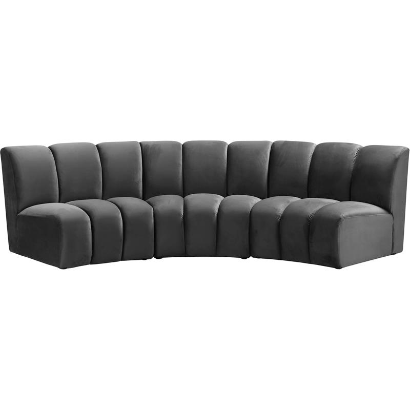 Maklaine 3-Piece Contemporary Velvet Modular Sectional in Gray