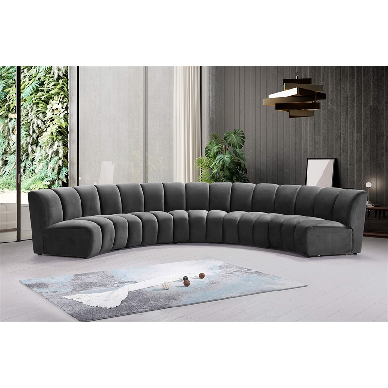 Maklaine 5-Piece Contemporary Velvet Modular Sectional in Gray