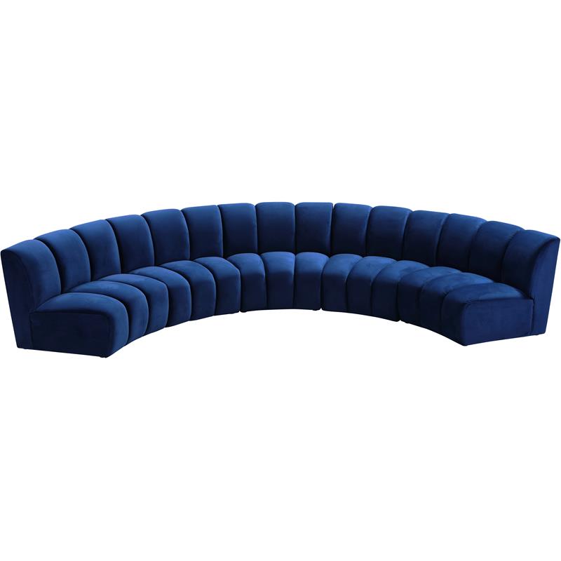 Maklaine 5-Piece Modular Contemporary Velvet Sectional in Navy