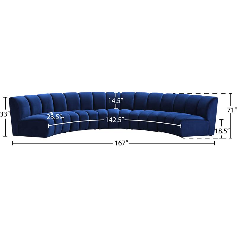 Maklaine 5-Piece Modular Contemporary Velvet Sectional in Navy