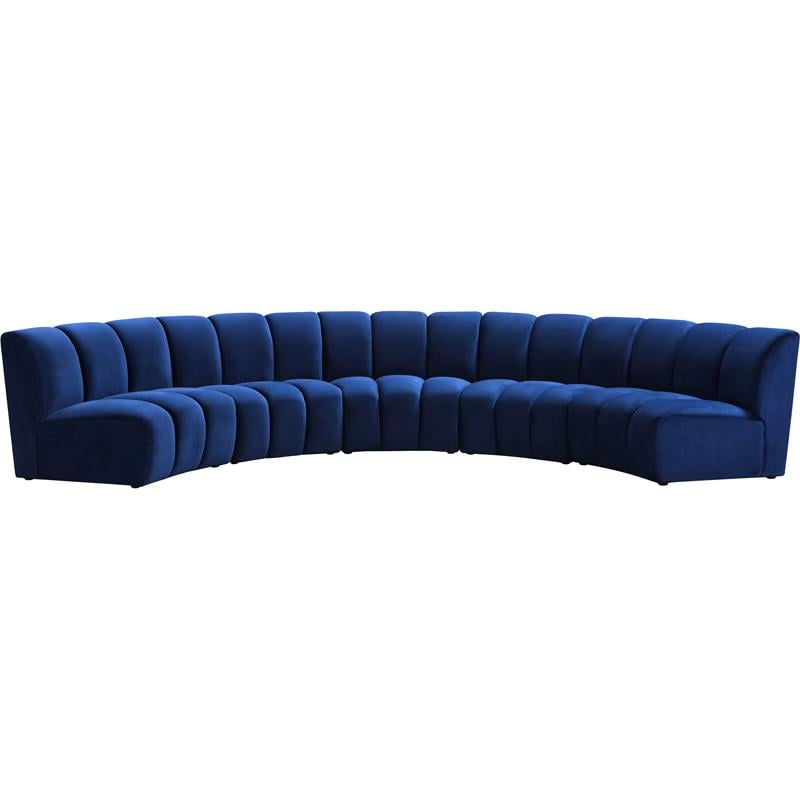 Maklaine 5-Piece Modular Contemporary Velvet Sectional in Navy