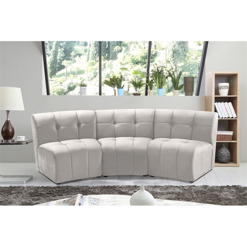 Maklaine Modular Contemporary Style Velvet Sofa in Soft Cream