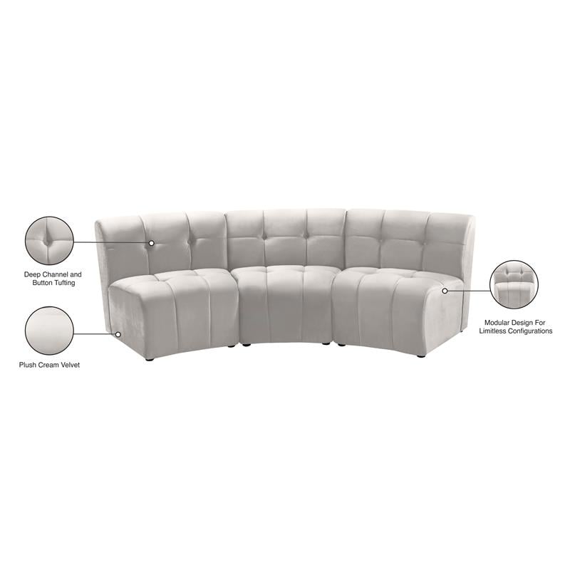 Maklaine Modular Contemporary Style Velvet Sofa in Soft Cream