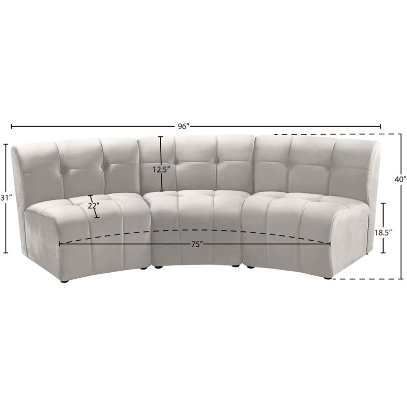 Maklaine Modular Contemporary Style Velvet Sofa in Soft Cream