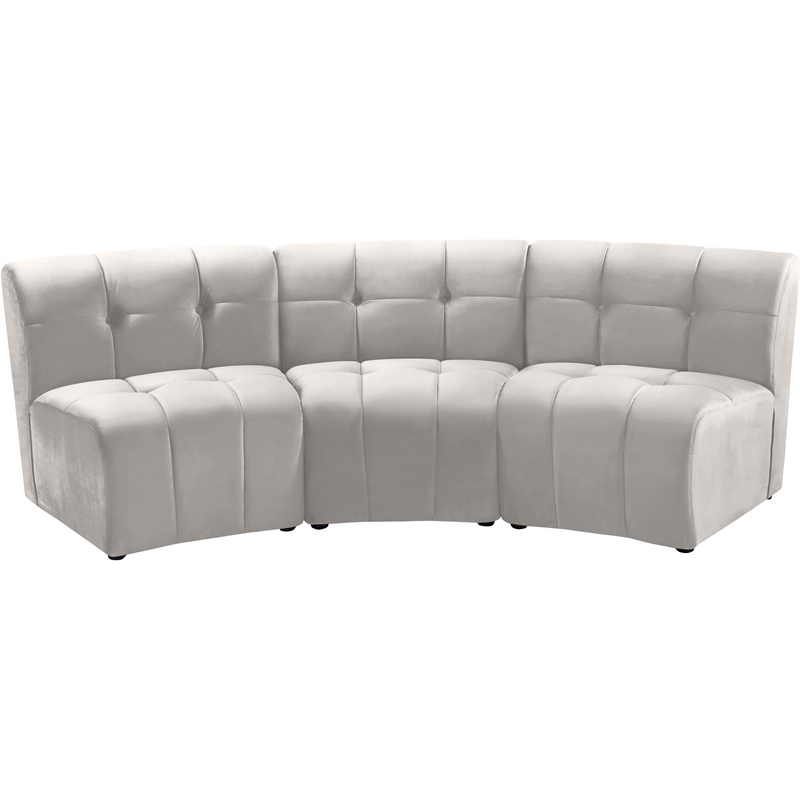 Maklaine Modular Contemporary Style Velvet Sofa in Soft Cream