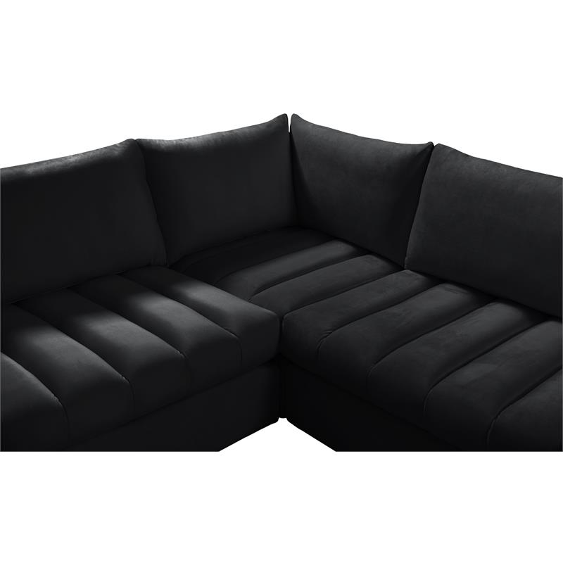 Maklaine Contemporary Black Velvet Modular Sectional