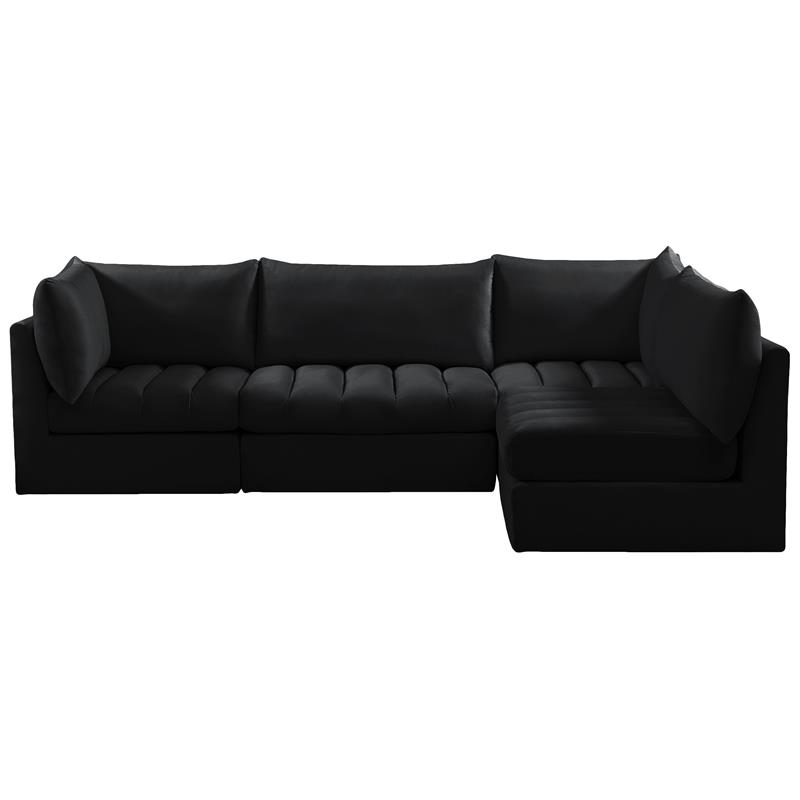 Maklaine Contemporary Black Velvet Modular Sectional