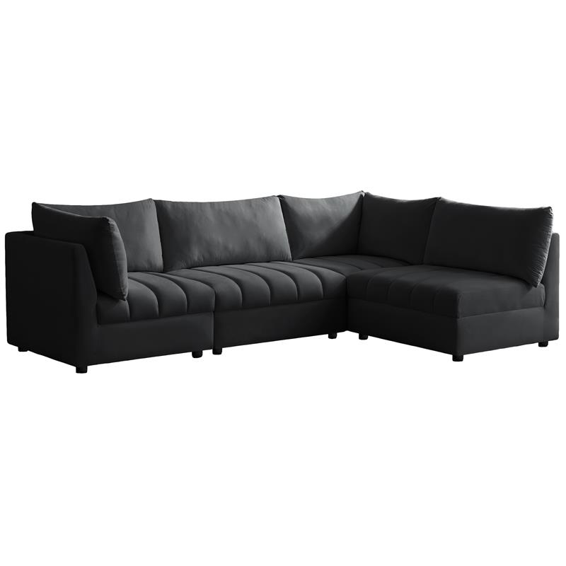 Maklaine Contemporary Black Velvet Modular Sectional