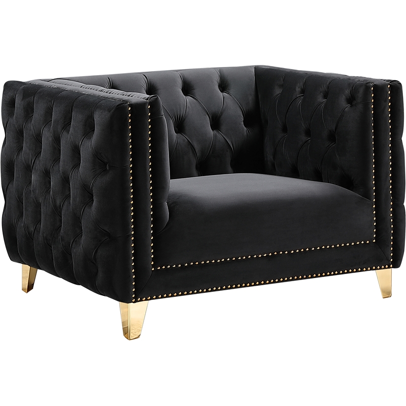 Maklaine Upholstery Contemporary Velvet and Iron Chair - Black