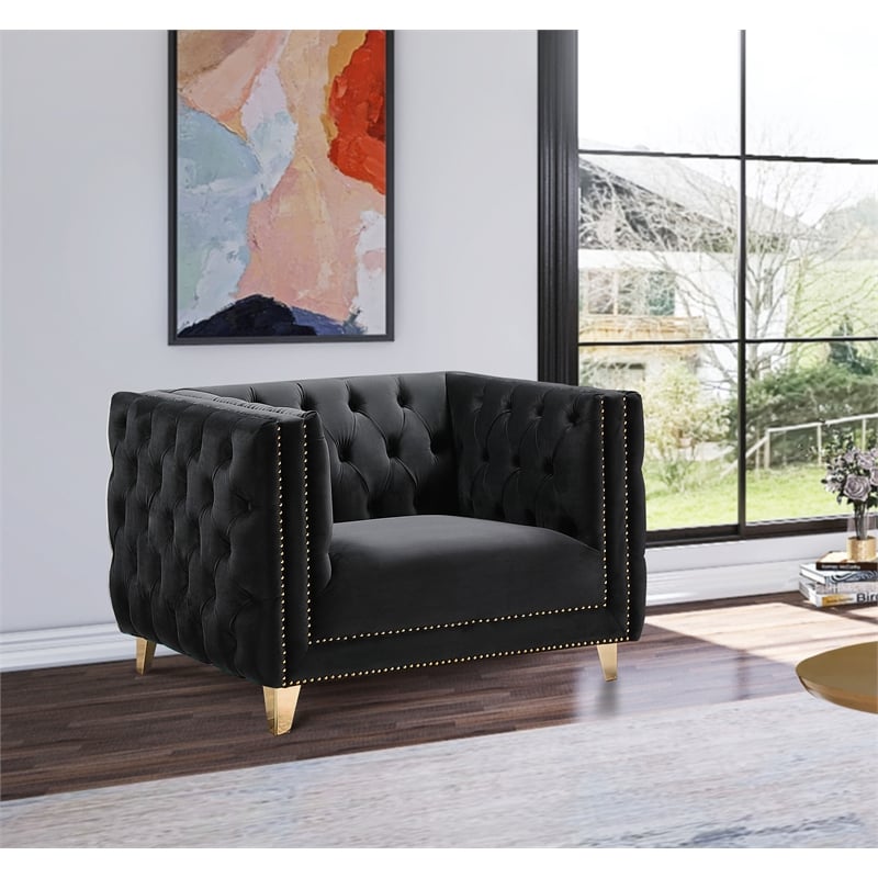 Maklaine Upholstery Contemporary Velvet and Iron Chair - Black