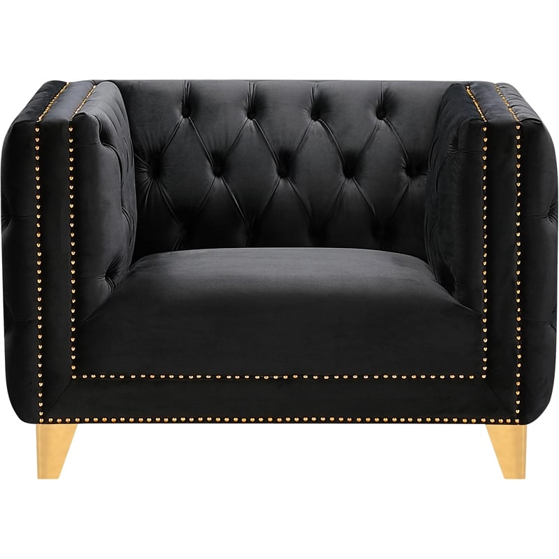 Maklaine Upholstery Contemporary Velvet and Iron Chair - Black