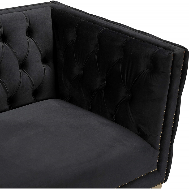 Maklaine Upholstery Contemporary Velvet and Iron Loveseat in Black