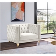 Maklaine Upholstery Contemporary Velvet and Iron Chair in Cream