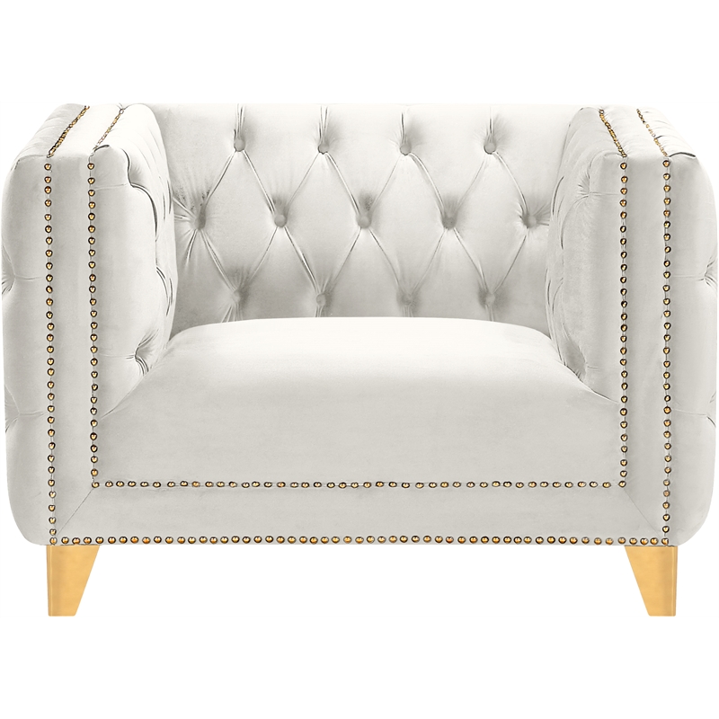 Maklaine Upholstery Contemporary Velvet and Iron Chair in Cream