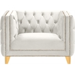 Maklaine Upholstery Contemporary Velvet and Iron Chair in Cream