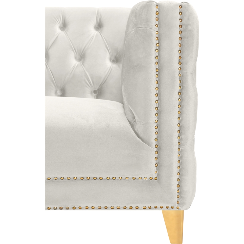 Maklaine Upholstery Contemporary Velvet and Iron Chair in Cream