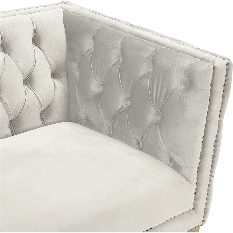 Maklaine Upholstery Contemporary Velvet and Iron Chair in Cream