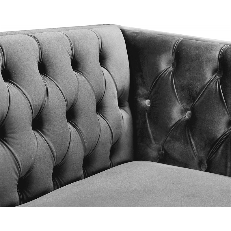 Maklaine Upholstery Contemporary Velvet and Iron Chair in Gray