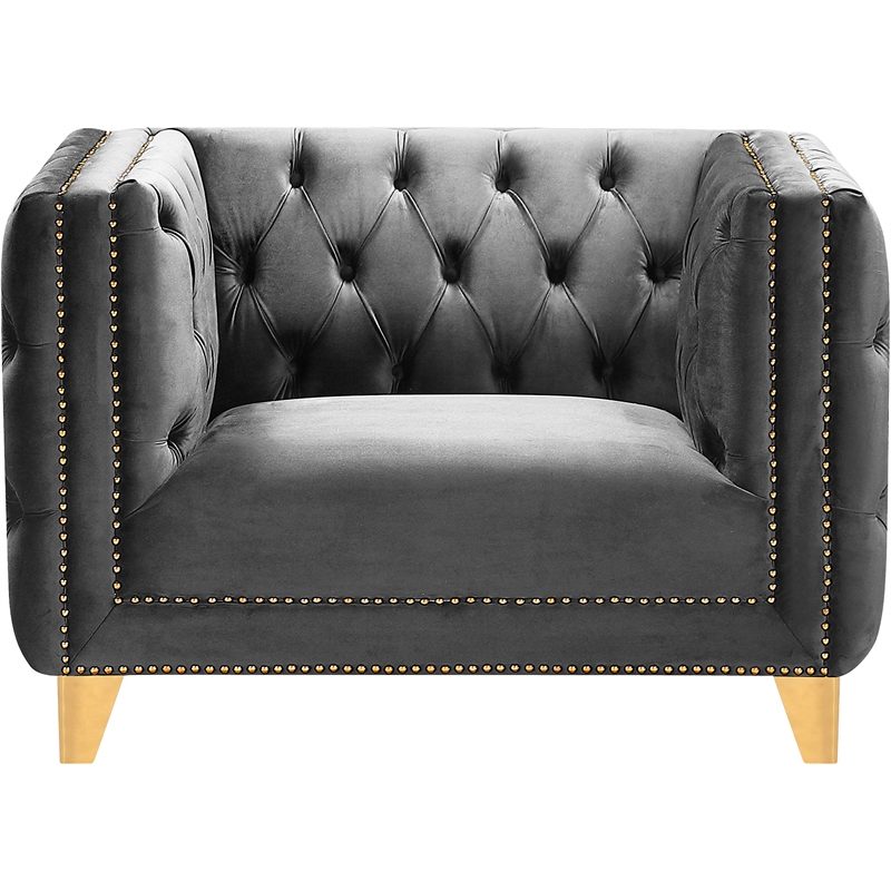 Maklaine Upholstery Contemporary Velvet and Iron Chair in Gray