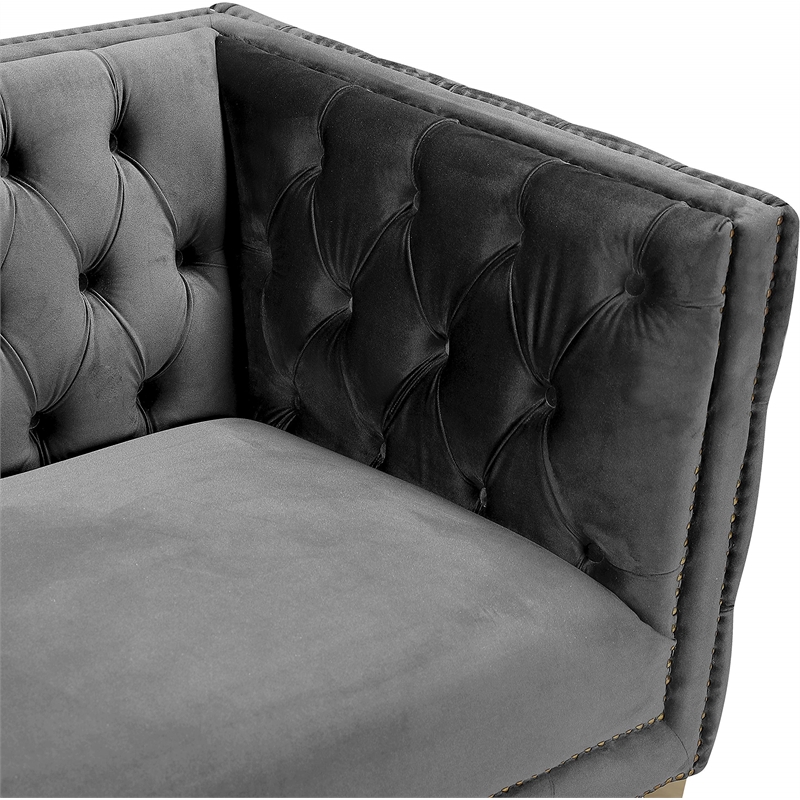 Maklaine Upholstery Contemporary Velvet and Iron Chair in Gray