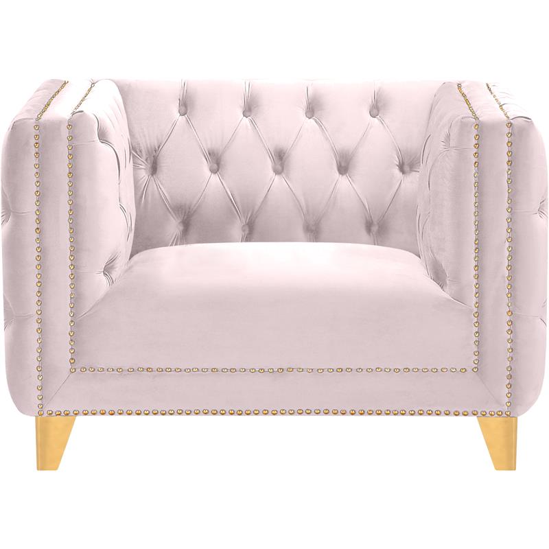 Maklaine Upholstery Contemporary Velvet and Iron Chair in Soft Pink