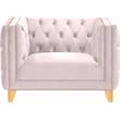 Maklaine Upholstery Contemporary Velvet and Iron Chair in Soft Pink