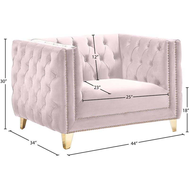 Maklaine Upholstery Contemporary Velvet and Iron Chair in Soft Pink