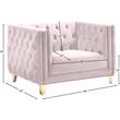 Maklaine Upholstery Contemporary Velvet and Iron Chair in Soft Pink