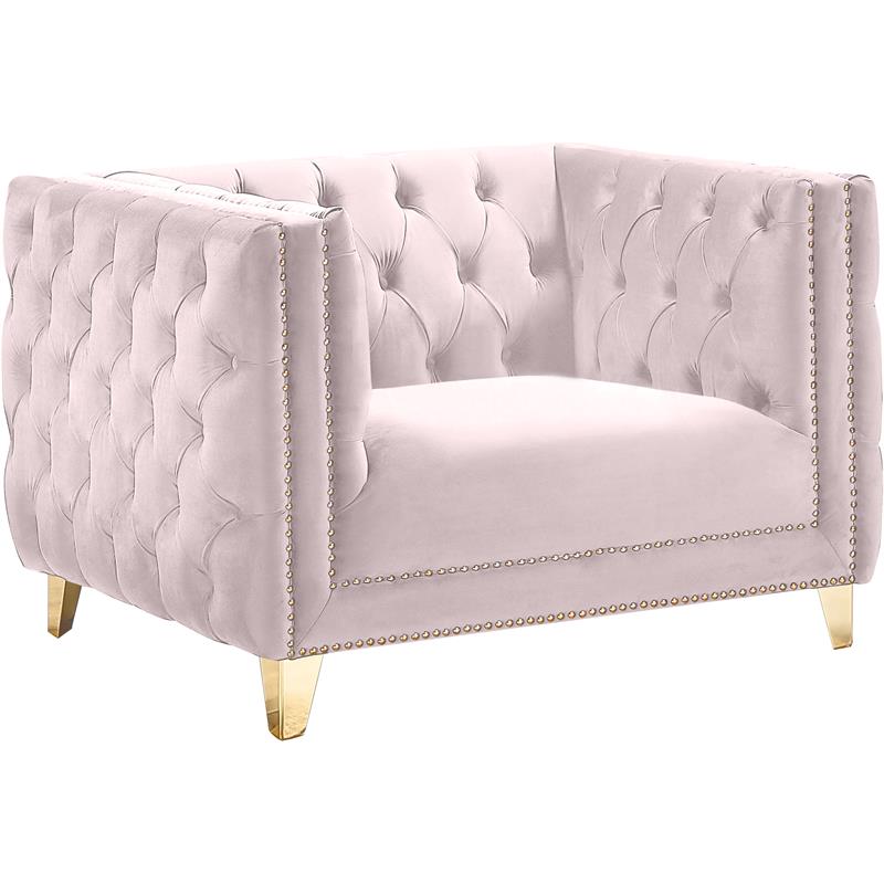 Maklaine Upholstery Contemporary Velvet and Iron Chair in Soft Pink