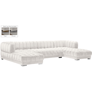 Maklaine 3-Piece Contemporary Velvet Sectional in Soft White
