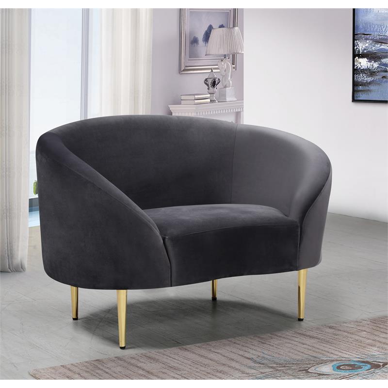 Maklaine Contemporary Velvet Accent Chair in Gray and Gold